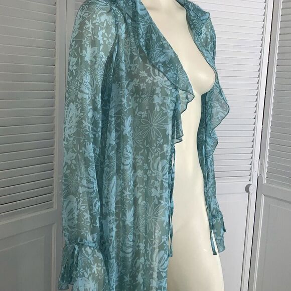 Wild Fable Women's Ruffle Duster Jacket Aqua Green Floral Size L - Picture 12 of 16